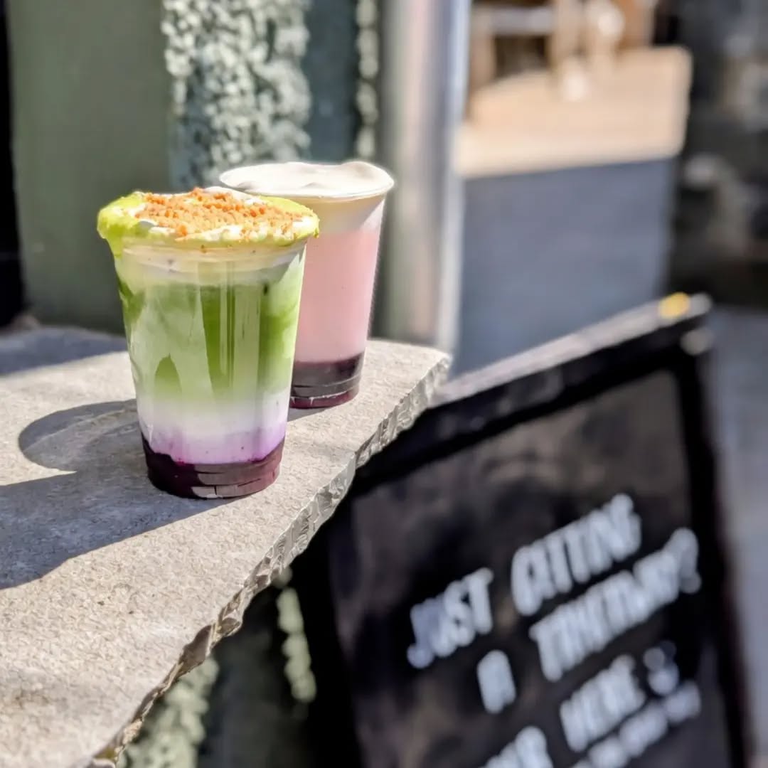 Iced matcha and berry lattes